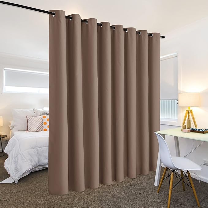 RYB HOME Bedroom Room Divider Curtain Screen Curtain for Home Theatre, Insulated Blackout Vertical Blind Split a Room Create Privacy for Loft, Width 15 ft by Tall 8 ft, 1 Panel