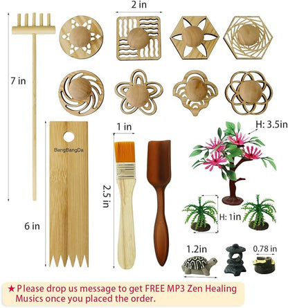 BangBangDa Zen Garden Stamps Rake Gifts - Patterns Sand Play Therapy Kit Meditation Tool Accessories Supplier Mini Office Tabletop Miniature Sandbox Father Mother Mon Dad Man Women Zen Gifts