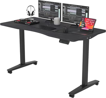 Monomi Height Adjustable Electric Standing Desk, 55 x 24 Inches Stand up Desk, Sit Stand Home Office Computer Desk(Black Frame+Marble Black Top)