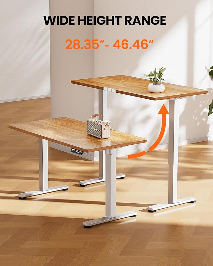 ErGear Height Adjustable Electric Standing Desk, 63 x 28 Inches Sit Stand up Desk, Large Memory Computer Home Office Desk with Two-Piece Desktop (Light Vintage Brown)