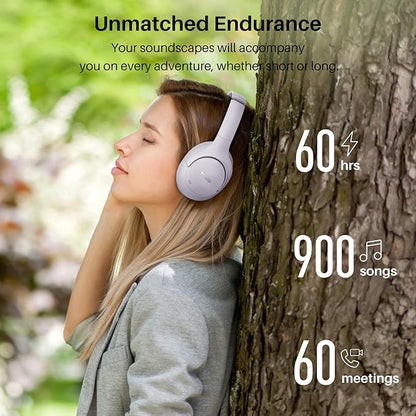 TOZO HT2 Hybrid Active Noise Cancelling Headphones, Wireless Over Ear Bluetooth Headphones, 60H Playtime, Hi-Res Audio Custom EQ via App Deep Bass Comfort Fit Ear Cups, for Home Office Travel Purple