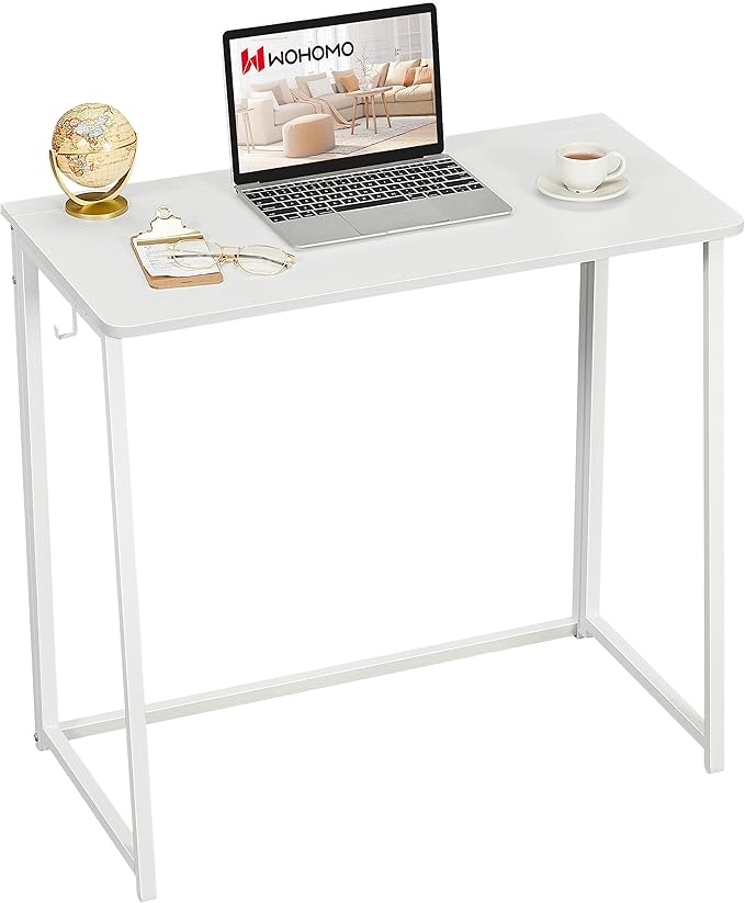 WOHOMO Folding Desk, Small Writing Desk 39.4", Space-Saving Foldable Laptop Table Writing Workstation for Home Office, Easy Assembly, White