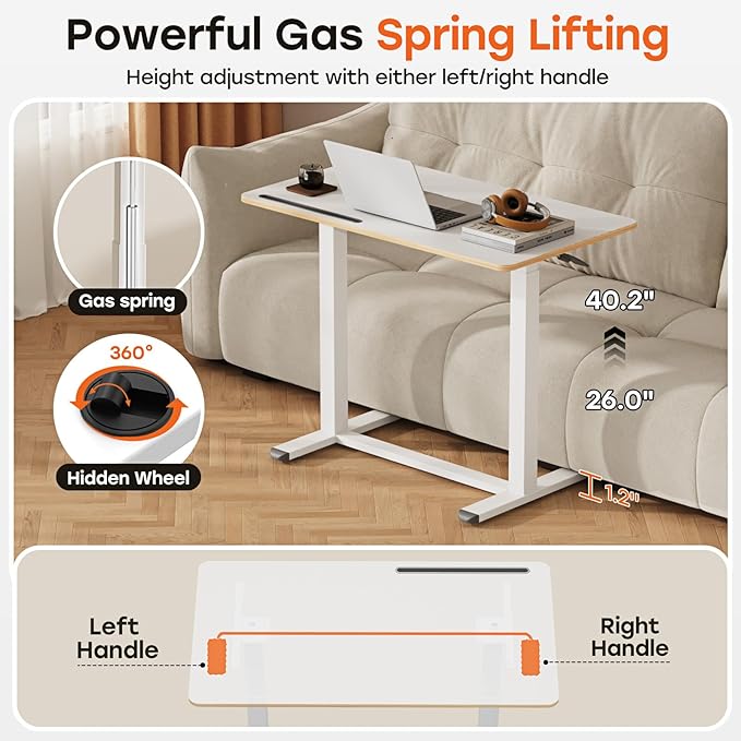 Mobile Standing Desk, 35inch Small Standing Desk with Drawer, Height Adjustable Rolling Sit Stand Desk, White Portable Laptop Desk with Hidden Wheels or Lockable Casters