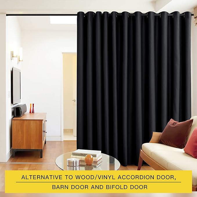 NICETOWN Halloween Closet Door Heavy Curtain, Room Dividers Shade Screens Partitions, Extra Large Space Partition Blackout Drape, Screen Dividers for Rooms (1 Pack, 20ft Wide x 9ft Long, Black)