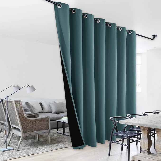 NICETOWN 100% Blackout Patio Sliding Door Curtain, Wide Lined Drape, Keep Warm Drapery, Sliding Glass Door Panel for Oversleep（Sea Teal, 1 Panel, 100 inches Wide x 95 inches Long