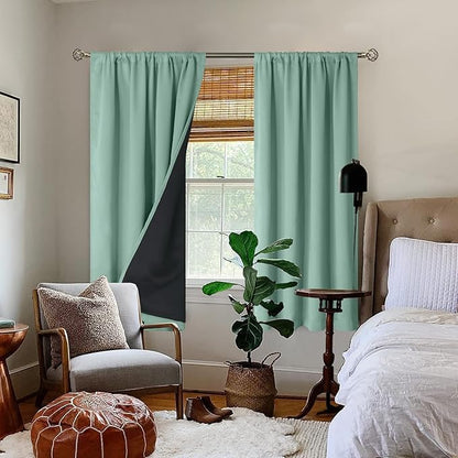 BGment Blackout Curtains for Bedroom with Rod Pocket, Room Darkening Curtains 100% Black-Out Living Room Curtains with Thermal Black Liner, Each Window Curtains 2 Panels, 42 x 63 Inch, Frosty Green