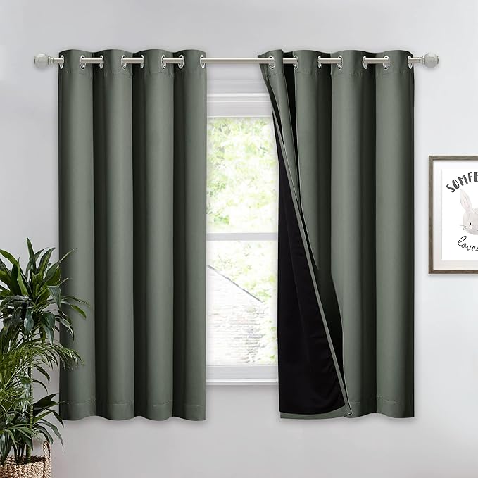 NICETOWN Dark Mallard 100% Blackout Lined Curtain, 2 Thick Layers Completely Blackout Window Treatment Thermal Insulated Drape for Kitchen/Bedroom (1 PC, 52 inches Width x 63 inches Length Each Panel)