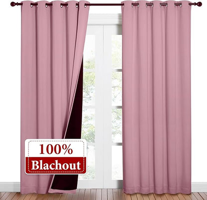 NICETOWN Crystal Pink Full Shade Curtain Panels, Pair of Energy Smart & Noise Blocking Out Blackout Drapes for Dining Room Window, Thermal Insulated Guest Room Lined Window Dressing(62 x 84 inch)