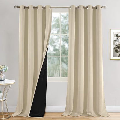 Beige Blackout Curtains 90 Inch Length for Living Room, 100% Room Darkening Curtains 2 Panels Light Blocking Thermal Insulated Soundproof Grommet Thick Window Curtains, Each 52 Inch Wide