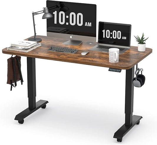 Monomi Electric Height Adjustable Standing Desk, 48x24 Inches, Ergonomic Home Office Sit/Stand Up Desk (Black Steel Frame/Rustic Brown Top)