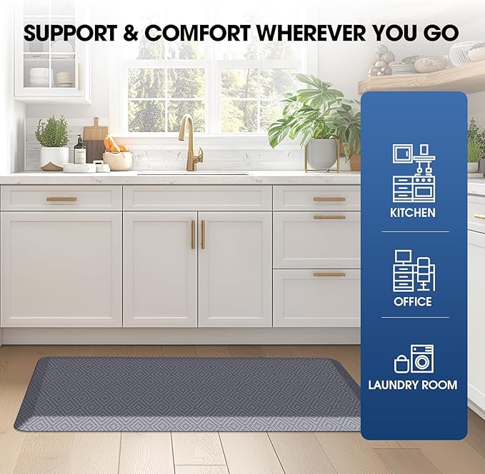 Mattitude Kitchen Mat Cushioned Anti-Fatigue Floor Mat Waterproof Non-Slip Mats and Rugs Standing and Comfort Desk Mats for House Sink Office Laundry (Light Grey, 17.3"x39")