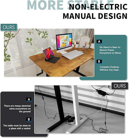 Whole Piece Top Manual Standing Desk Adjustable Height- Crank Stand Up Desk, Sit Stand Desk with Frame & Desktop, Computer Desk