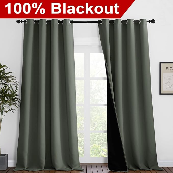 NICETOWN Full Shading Curtains for Windows, Super Heavy-Duty Black Lined Blackout Curtains for Bedroom, Privacy Assured Window Treatment (Dark Mallard, Pack of 2, 55 inches W x 102 inches L)