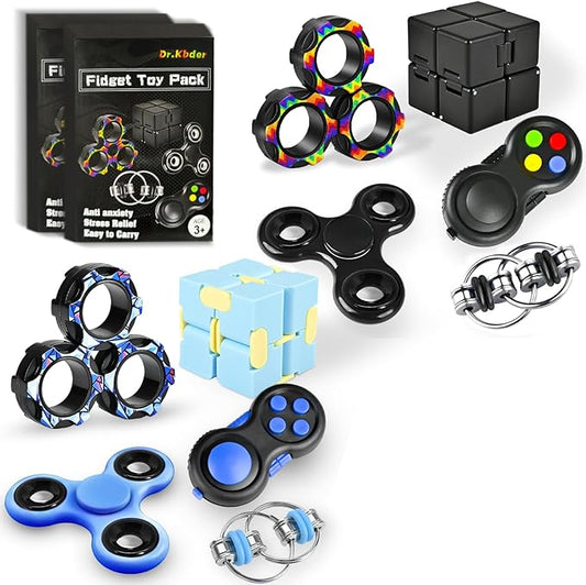 5Pcs Fidget Toys Adults Set, Autism Sensory Pack with figette Cube Magnetic Rings Pad ADHD Stress Relief for Kids Teen, Cool Gadget Desk Spinner Christmas Stocking Stuffer