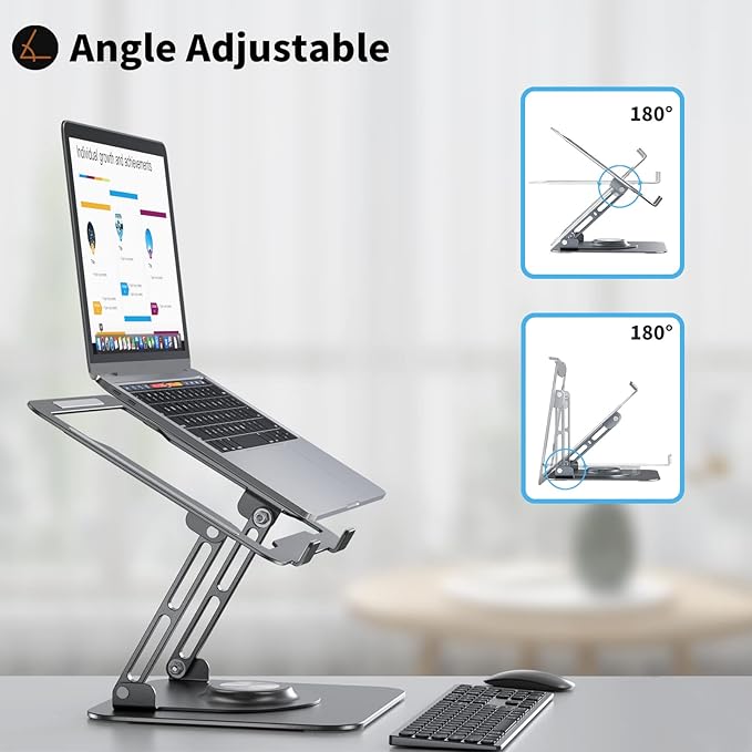 Laptop Stand for Desk, Adjustable Computer Stand with 360° Rotating Base, Ergonomic Laptop Riser for Collaborative Work, Foldable & Portable Laptop Stand, fits for All 10-16" Laptops