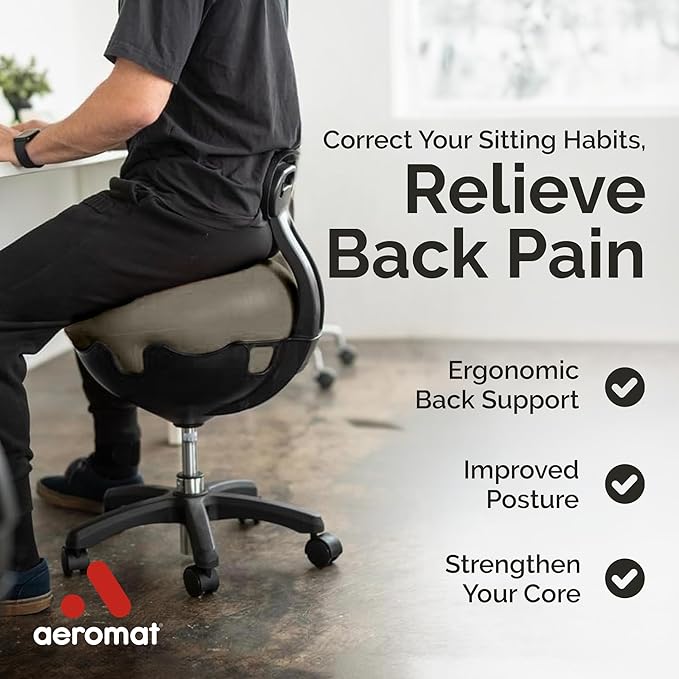 Aeromat Gray Yoga Ball Chair with Back Support - Exercise Ball Chair for Office and Home Height Adjustable, Balance Ball Chair, Bouncy Chair Adult, Ergonomic Ball Office Chair, Sitting Ball for Desk