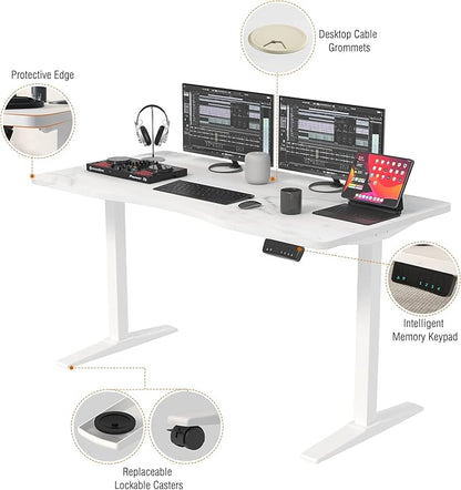 Monomi Height Adjustable Electric Standing Desk, 55 x 24 Inches Stand up Desk, Sit Stand Home Office Computer Desk(White Frame+Marble White Top)