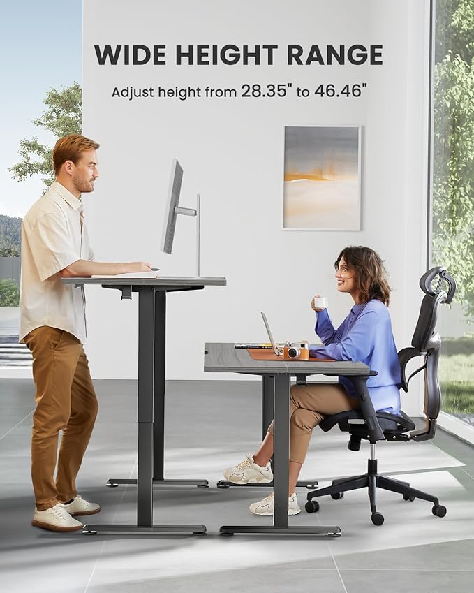 ErGear Small Height Adjustable Electric Standing Desk, 40 x 24 Inches Sit Stand up Desk, Memory Computer Home Office Desk with Two-Piece Desktop (Grey)