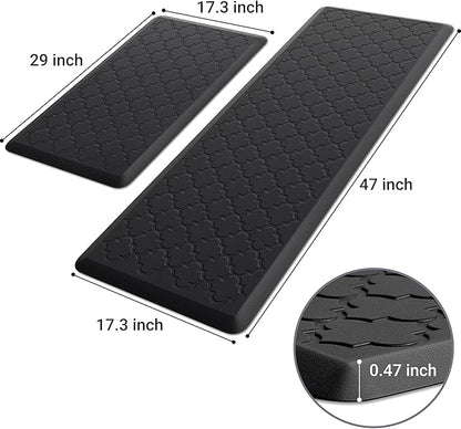 Kitchen Mat [2 PCS] Cushioned Anti-Fatigue Floor Mat, Waterproof Non-Skid Ergonomic Comfort Foam Rugs, Standing Mat for Kitchen, Floor,Office, Sink, Laundry(Black)