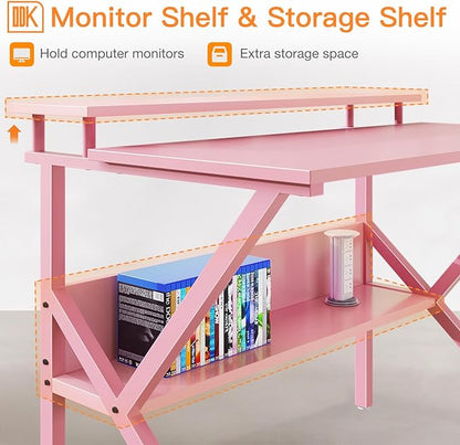 ODK Small Desk, 27.5 Inch Small Computer Desk for Small Spaces, Compact Desk with Storage, Tiny Desk Study Desk with Monitor Stand for Home Office, Pink