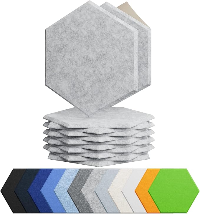 12 Pack Acoustic Panels Self Adhesive Sound Proof Foam,High Density Sound Acoustic Foam Panel, 12X10.23X0.4 Inch Hexagon Wall Panels in Home, Office, Reccording Room, Studio(Silver Gray)