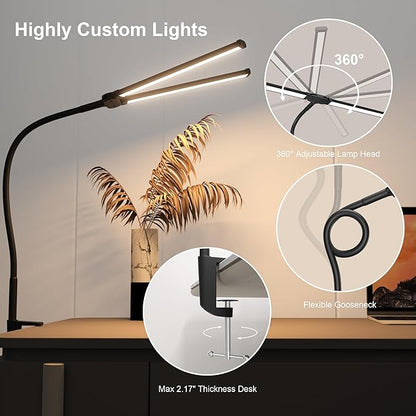 Desk Lamps for Home Office, 12W Adjustable Button Architect Clamp Lamp with USB Adapter for Working, Reading, Study Drafting, Drawing, Sewing, Dorm