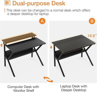 ODK Small Computer Desk, 27.5 Inch, Compact Tiny Study Desk with Storage and Monitor Stand for Home Office, Small Spaces, Black