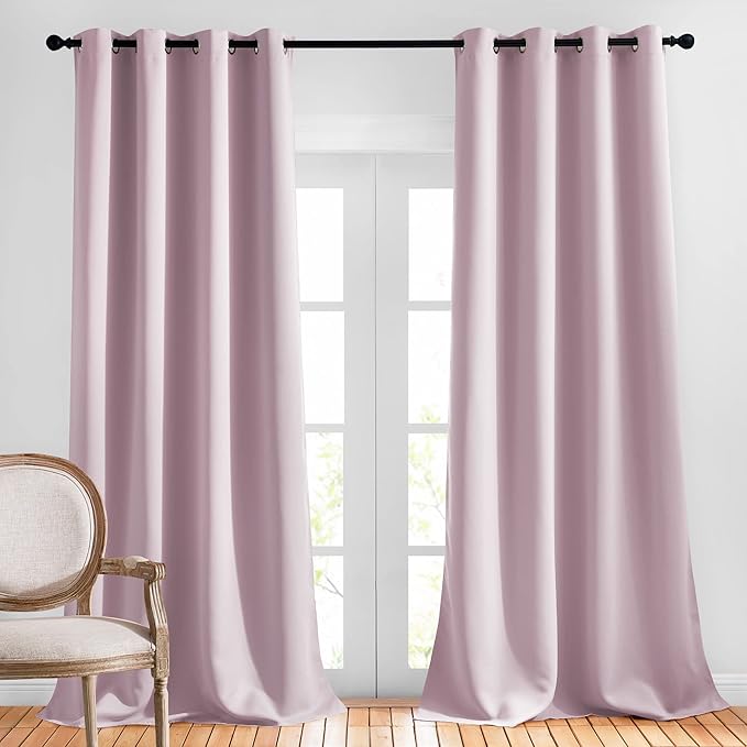 NICETOWN Blackout Curtains for Girls Room - Thermal Insulated Solid Grommet Room Darkening Curtains/Panels/Drapes for Bedroom/Patio (Lavender Pink=Baby Pink, 2 PCs, 52 by 95-Inch)