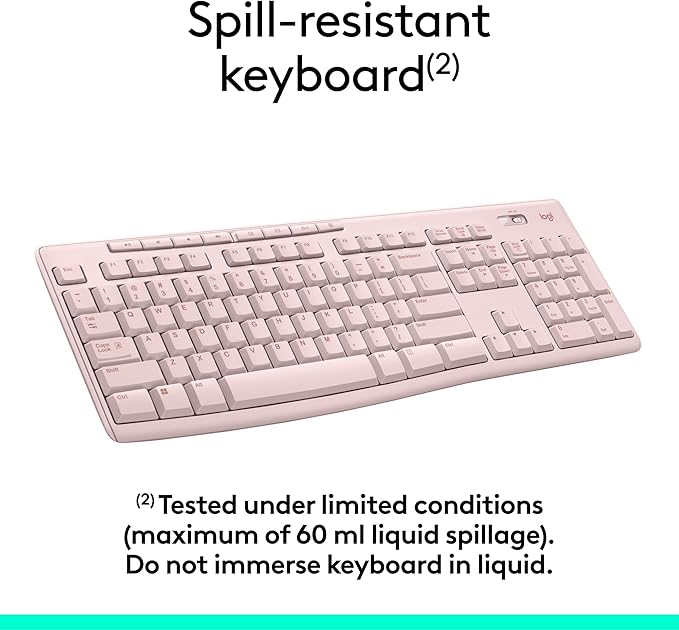 Logitech MK270 Wireless Keyboard and Mouse Combo for Windows, 2.4 GHz Wireless, Compact Mouse, 8 Multimedia and Shortcut Keys, 2-Year Battery Life, for PC, Laptop - Rose