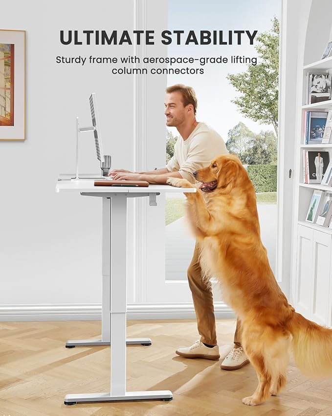 ErGear Height Adjustable Electric Standing Desk, 55 x 28 Inches Sit Stand up Desk, Memory Computer Home Office Desk (White)