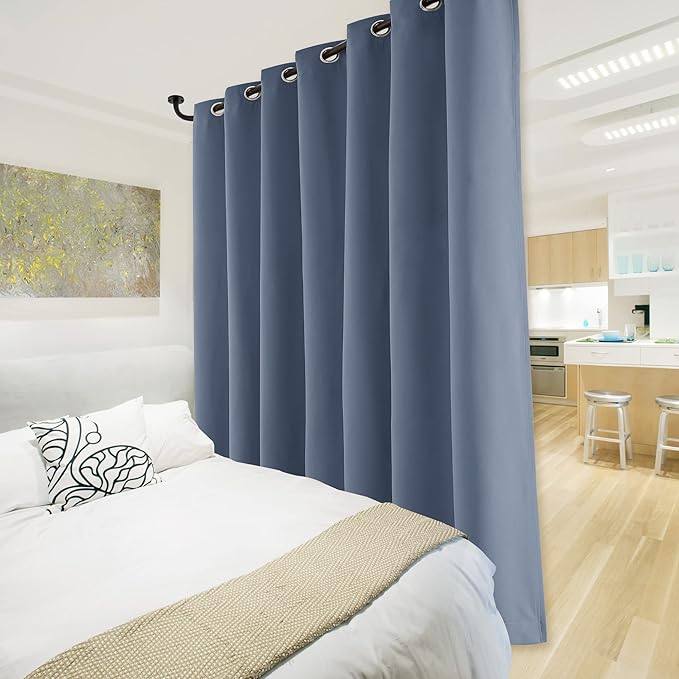 NICETOWN Vertical Blind for Window, Total Shade Patio Door Curtain, Heavy-Duty Full Light Shading Sliding Door Drape Room Divider Curtain (Stone Blue, 1 Panel, 100 inches Wide x 84 inches Long)