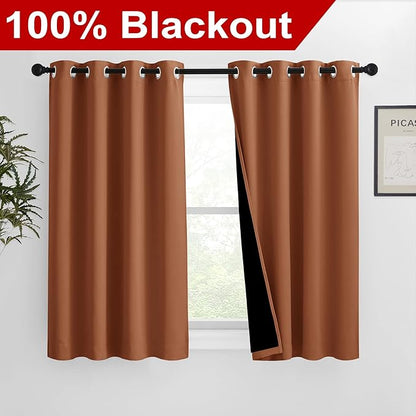 NICETOWN 100% Blackout Curtains 54 inches Long, Double-Deck Completely Blackout Window Treatment Thermal Insulated Lined Drapes for Small Window (Burnt Orange, 1 Pair, 46 inches Width Each Panel)