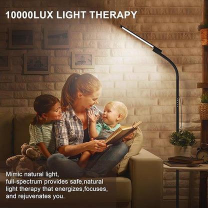 Light Therapy Lamp,10000 Lux Floor Sun Therapy Lamp with Remote & Touch Control & Adjustable Gooseneck Happy Lamp for Office/Home/Apartment (Black)