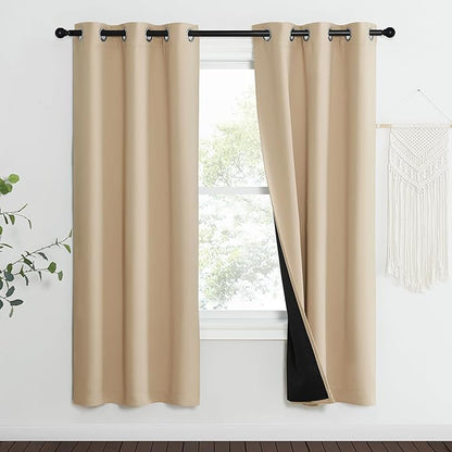 NICETOWN Living Room Completely Shaded Draperies, Set of 2, W37 x L70, Biscotti Beige, Privacy Protection & Noise Reducing Black Lined Insulated Window Treatment Curtain Panels for Patio Door