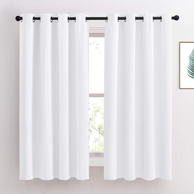 NICETOWN Curtains for Bedroom - (Pure White Color) 52 inches Width x 63 inches Length, 2 Panels, Window Treatment Grommet Kitchen Drapes for Doors