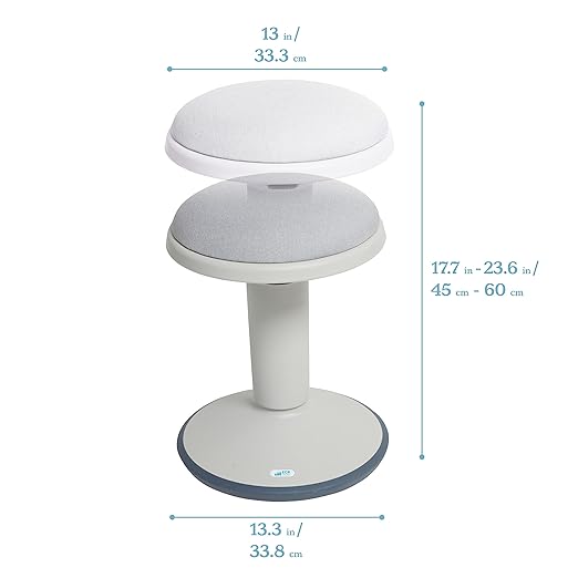 ECR4Kids Sitwell Wobble Stool with Cushion, Adjustable Height, Active Seating, Light Grey