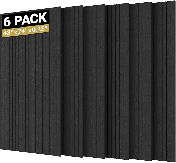 TONOR 6 Pack Large Acoustic Panels,48" X 24" X 0.35" Acoustical Wall Panel, Self-Adhesive Sound Proof Panels, Decorative Soundproof Wall Panels for Echo Absorption for Home Studio Office, Black