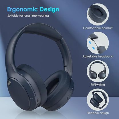 Bluetooth Headphones, Wireless Over Ear Headphones with HiFi Stereo Microphone, Foldable Lightweight On Ear 5.4 Headphones with Deep Bass for Cellphone/Travel/Office/Home(Blue)