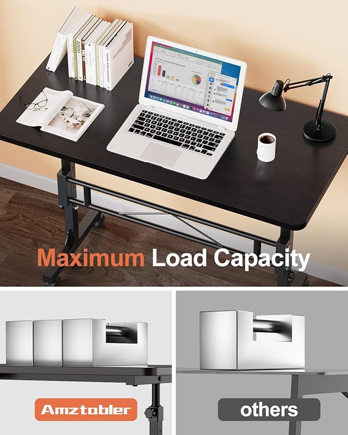 Small Standing Desk Adjustable Height, Mobile Stand Up Desk with Wheels, 32 Inch Portable Rolling Desk Small Computer Desk (Wood Grain Black)