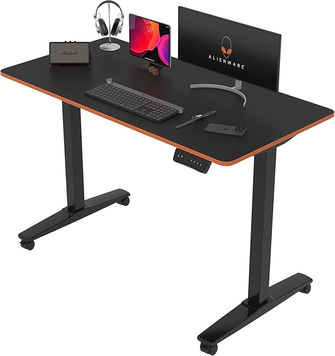 Monomi Height Adjustable Electric Standing Desk, 48 x 24 Inches Sit Stand up Desk, Memory Computer Home Office Desk (Black Frame+ Black Top)