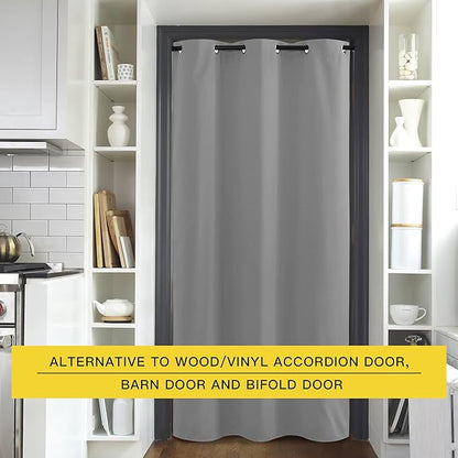 NICETOWN Silver Grey Doorway Curtain Privacy, Door Cover Curtain, Sound Reducing Winter Insulated Thermal Room Darkening Blackout Curtains for Bedroom, 84 inch Length (1 Panel, 5ft Wide by 7ft Long)