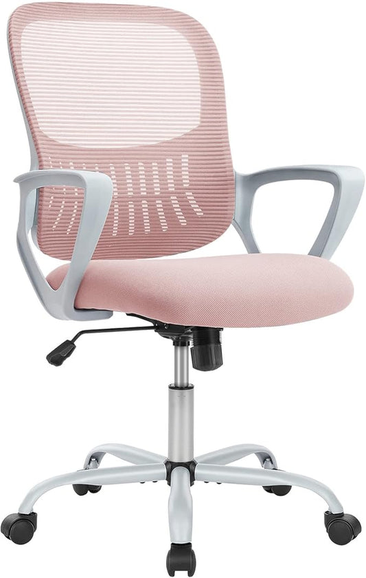 SMUG Office Chair, Mid Back Computer Ergonomic Mesh Desk with Larger Seat, Executive Height Adjustable Swivel Task with Lumbar Support and Armrests for Women Adults