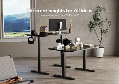 Electric Standing Desk, Adjustable Height Stand up Desk, 48x24 Inches Sit Stand Home Office Desk with Splice Board, Black Frame/Black Top