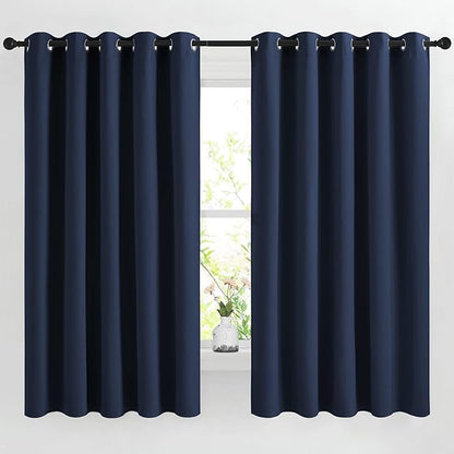 NICETOWN Blackout Curtain Panels 66 - Window Treatment Energy Saving Thermal Insulated Solid Grommet Blackout Drapes for Living Room (Navy, 1 Pair, 66 by 66-Inch)