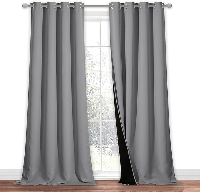 NICETOWN Total Shade Curtain and Draperies, Heavy-Duty Full Light Shading Drape with Black Liner Backing for Villa/Hall/Dorm Window（Silver Gray, 1 Panel, 52 inches Wide x 95 inches Long