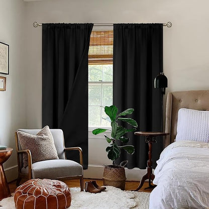 BGment Thermal Insulated 100% Blackout Curtains for Bedroom with Black Liner, Double Layer Full Room Darkening Noise Reducing Rod Pocket Curtain (42 x 84 Inch, Black, 2 Panels)