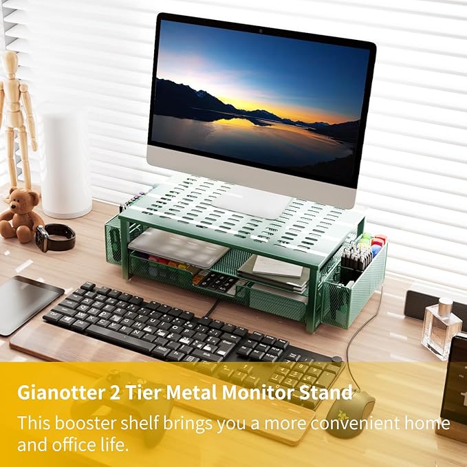 gianotter Monitor Stand with Drawer and Pen Holder, Green Desk Accessories, 2-Tier Monitor Riser, Ideal for Office Supplies Desk Accessories(Green)