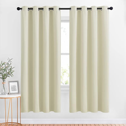 NICETOWN Room Darkening Curtains & Drapes - Window Treatment Thermal Insulated Solid Grommet Light Block Panels for Bedroom/Living Room, Beige, Set of 2, 52 by 72 Inch