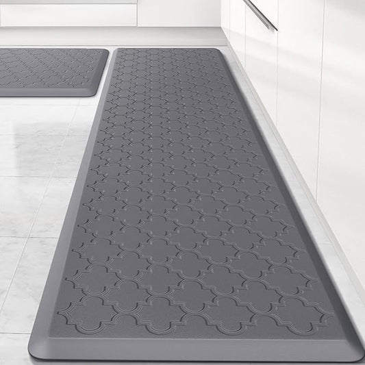 Kitchen Mat [2 PCS] Cushioned Anti-Fatigue Floor Mat, Waterproof Non-Skid Kitchen Mats and Rugs, Ergonomic Comfort Foam Kitchen Rugs, Standing Mat for Floor,Office, Sink(Grey,17.3"x28"+17.3"x60")