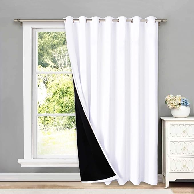 NICETOWN Full Shading Curtains for Patio Door, Super Heavy-Duty Thermal Backing Sliding Glass Door Drape, Privacy Assured Window Treatment(1 Panel, 100 inches W x 84 inches L, Pure White)